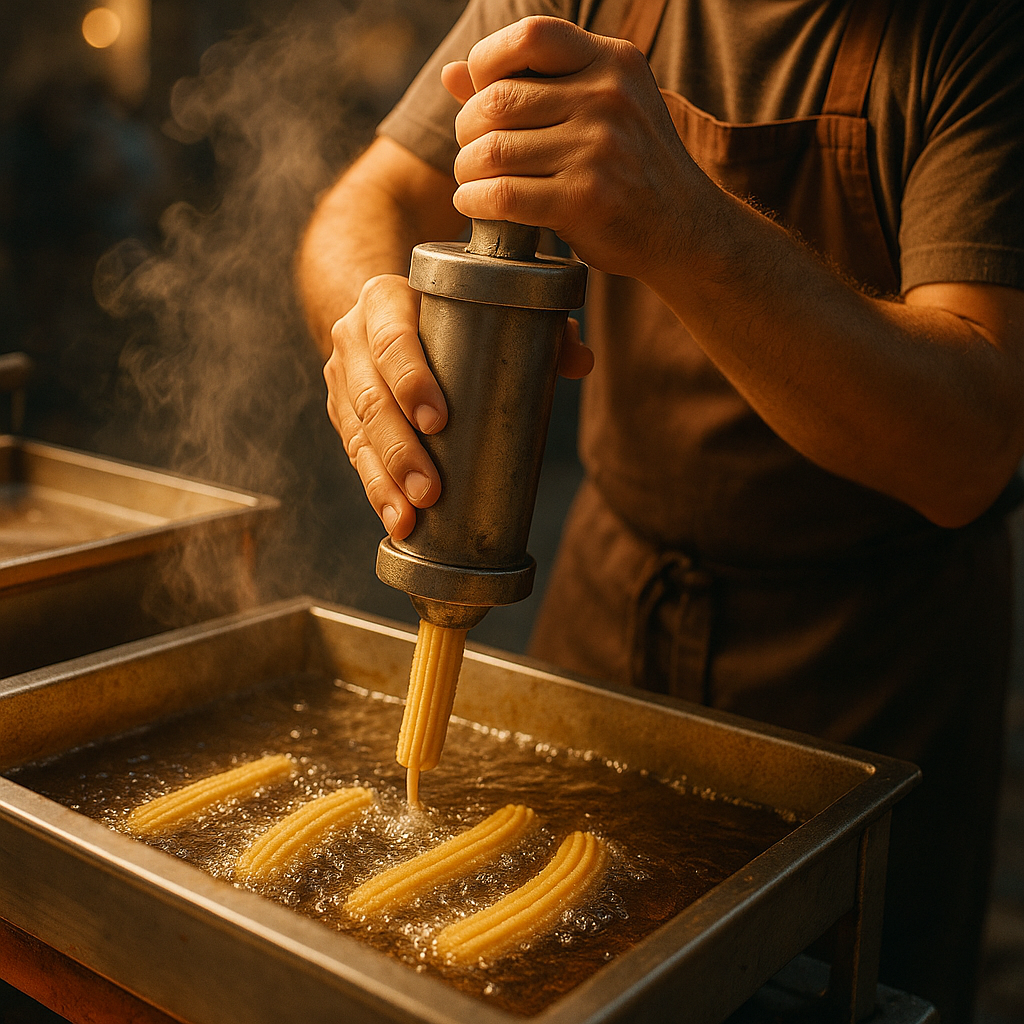 Making fresh churros at our mobile cart